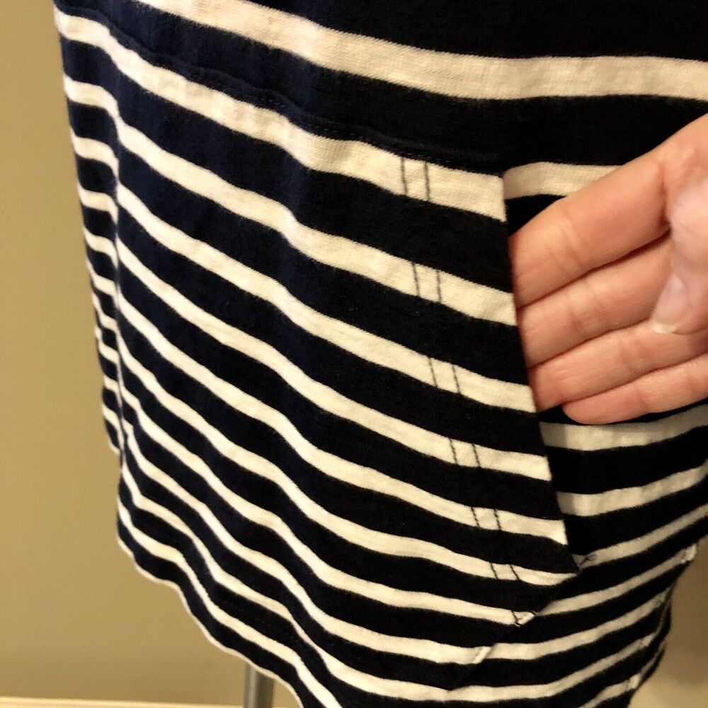 J. Crew Hooded Pullover Small Navy Blue White Stripe Front Pouch Pocket Loose - Picture 4 of 11
